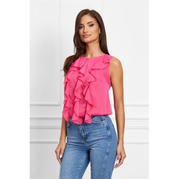 Bluza Dy Fashion fucsia cu volanase pe bust