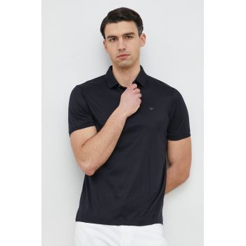 Emporio Armani tricou polo barbati, culoarea albastru marin, neted