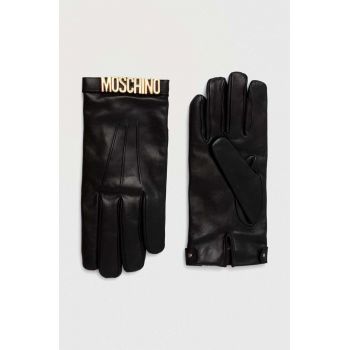 Moschino manusi de piele femei, culoarea negru