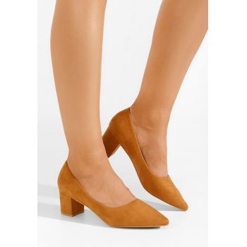 Pantofi cu toc gros Meresa camel