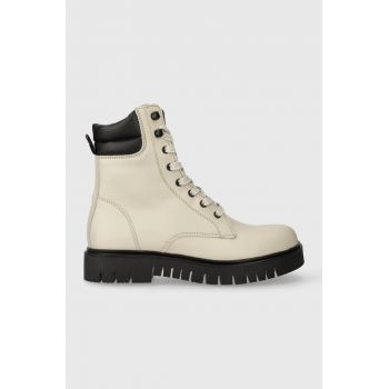 Tommy Jeans bocanci TJW LACE UP BOOT femei, culoarea bej, cu platforma, EN0EN02314