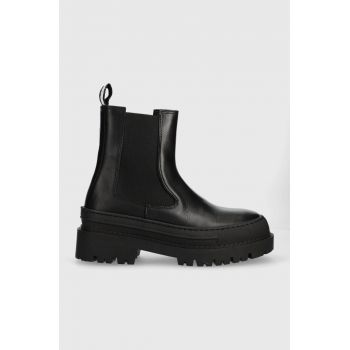 Tommy Jeans ghete chelsea de piele TJW CHELSEA FOXING BOOT femei, culoarea negru, cu platforma, EN0EN02289