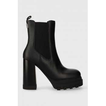 Tommy Jeans ghete chelsea de piele TJW HIGH HEEL CHELSEA femei, culoarea negru, cu toc plat, EN0EN02306