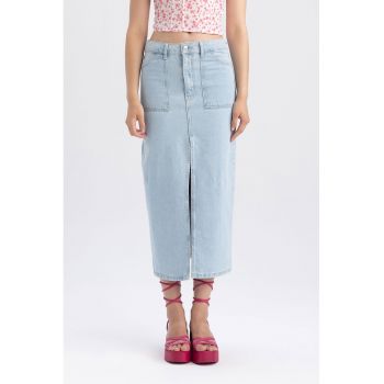 Fusta midi din denim cu slit frontal