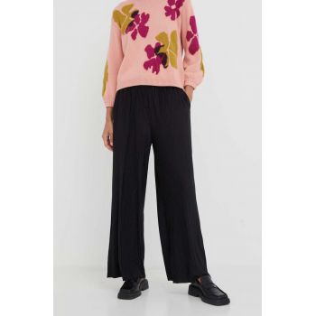 Samsoe Samsoe pantaloni femei, culoarea negru, lat, high waist