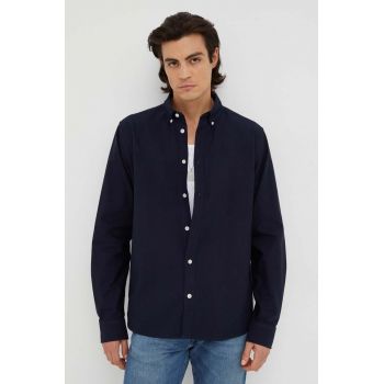 Les Deux camasa barbati, culoarea albastru marin, cu guler button-down, regular