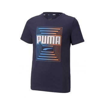 Tricou cu decolteu la baza gatului si imprimeu logo Alpha