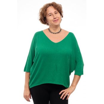 Bluza fin tricotata cu maneca fluture 3 4, verde smarald