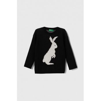 United Colors of Benetton pulover de bumbac pentru copii culoarea negru, light