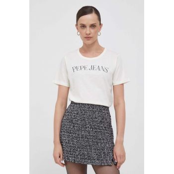 Pepe Jeans tricou din bumbac culoarea bej