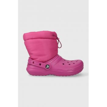 Crocs cizme de iarna copii Classic Lined Neo Puff culoarea roz