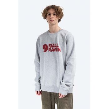 Fjallraven hanorac de bumbac Logo Sweater barbati, culoarea gri, cu imprimeu, F84142