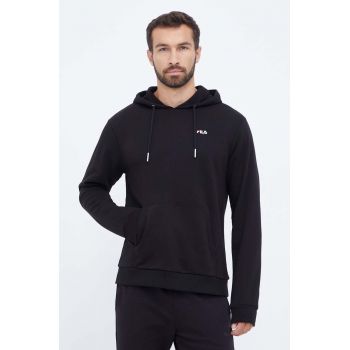 Fila bluza barbati, culoarea negru, cu glugă, neted