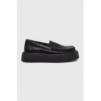 Medicine mocasini de piele femei, culoarea negru, cu platforma