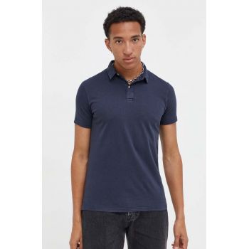 Superdry polo de bumbac culoarea albastru marin, neted