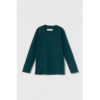 Abercrombie & Fitch longsleeve copii culoarea verde, neted