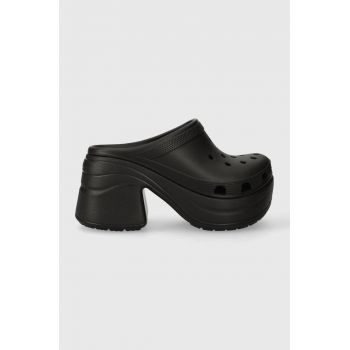 Crocs papuci Siren Clog femei, culoarea negru, cu toc drept 208547