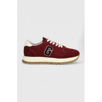 Gant sneakers din piele intoarsă Caffay culoarea bordo, 27533167.G554 ieftini