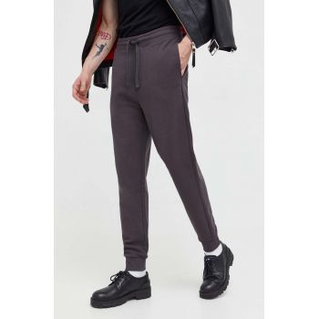 HUGO pantaloni de trening din bumbac culoarea gri, neted, 50489617