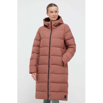 Jack Wolfskin geaca de puf femei, culoarea maro, de iarna de firma originala