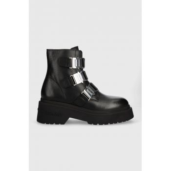 Tommy Jeans cizme de piele TJW CHUNKY BOOT HARDWARE femei, culoarea negru, cu platforma, EN0EN02443