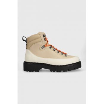 Tommy Jeans ghete de piele TJM BOOT HIKER barbati, culoarea bej, EM0EM01252