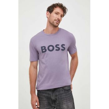 BOSS tricou din bumbac CASUAL bărbați, culoarea violet, cu imprimeu 50481923 de firma original