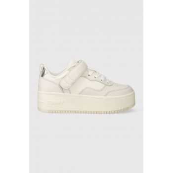 Tommy Jeans sneakers din piele TJW FLATFORM VELCRO culoarea alb, EN0EN02539