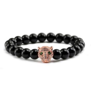 Bratara unisex leopard, BT146, Negru/Rose gold