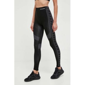 Hummel leggins de antrenament Shaping culoarea negru, cu imprimeu