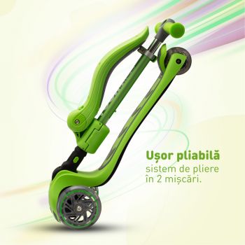 Trotineta copii 2-in-1 pliabila cu scaun reglabil si lumini 4Glow Verde 18 luni - 8 ani