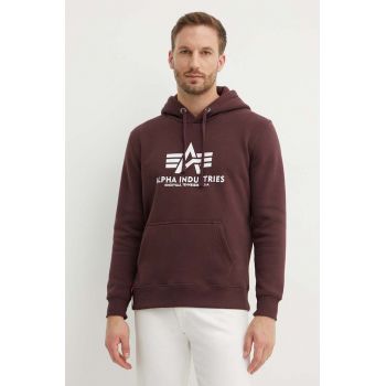 Alpha Industries bluză Basic Hoody bărbați, culoarea bordo, cu glugă, cu imprimeu 178312.21-maroon