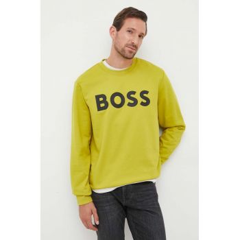 BOSS hanorac de bumbac barbati, culoarea verde, cu imprimeu