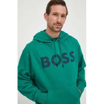 BOSS hanorac de bumbac ORANGE bărbați, culoarea verde, cu glugă, imprimeu 50487134