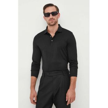 BOSS longsleeve din lana culoarea negru, neted