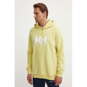 Helly Hansen hanorac de bumbac HH LOGO HOODIE bărbați, culoarea bleumarin, cu glugă, cu imprimeu  33977