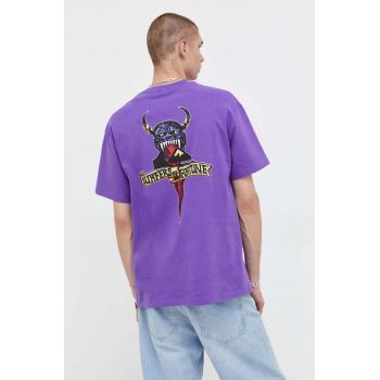 Quiksilver tricou din bumbac culoarea violet, cu imprimeu ieftin