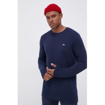 Tommy Jeans Pulover de bumbac bărbați, culoarea albastru marin