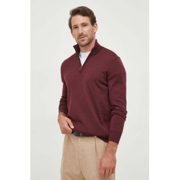 Joop! pulover de lana barbati, culoarea bordo, light, cu turtleneck