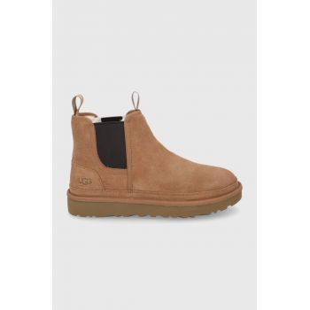 UGG ghete chelsea din piele întoarsă Neumel Chelsea bărbați, culoarea maro 1121644-CHE