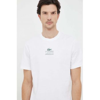 Lacoste tricou din bumbac culoarea alb, cu imprimeu