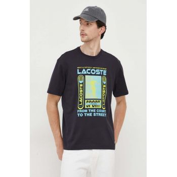 Lacoste tricou din bumbac culoarea albastru marin, cu imprimeu