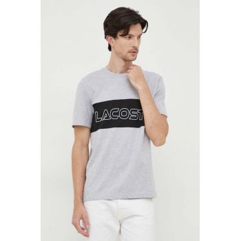 Lacoste tricou din bumbac culoarea gri, cu imprimeu