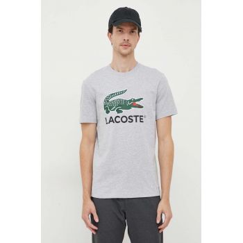 Lacoste tricou din bumbac culoarea gri, cu imprimeu