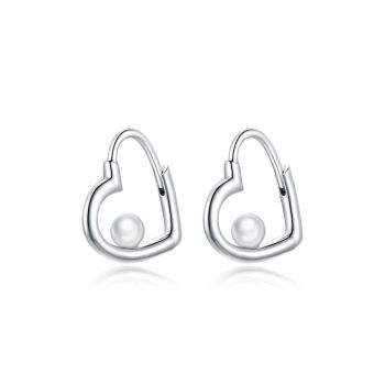 Cercei din argint Pearl Heart Hoops