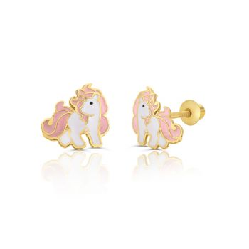 Cercei din aur 14K pentru copii Pink Unicorn