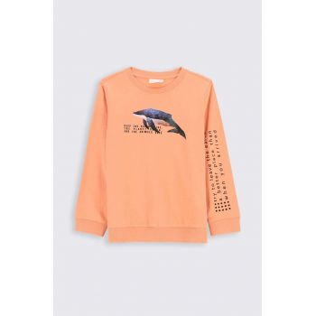 Coccodrillo longsleeve din bumbac pentru copii culoarea portocaliu, cu imprimeu