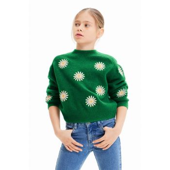 Desigual pulover pentru copii din amestec de lana culoarea verde