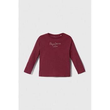 Pepe Jeans longsleeve din bumbac pentru copii culoarea bordo