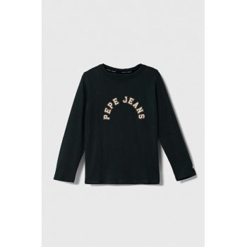 Pepe Jeans longsleeve din bumbac pentru copii culoarea verde, cu imprimeu